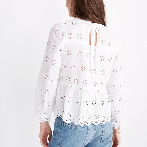 Madewell Eyelet Keyhole Peplum Top - Picture 2 of 6